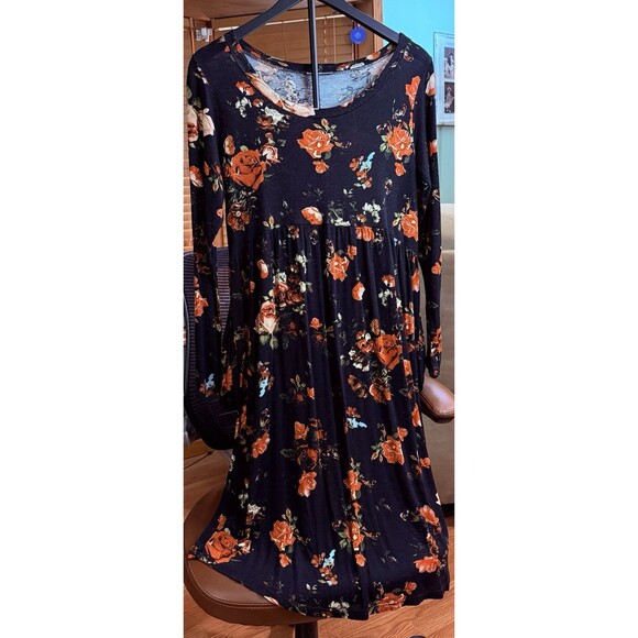 JODIFL Floral Long Sleeve Dress P2190 Made In The USA Soft Rayon Blend - Picture 2 of 4